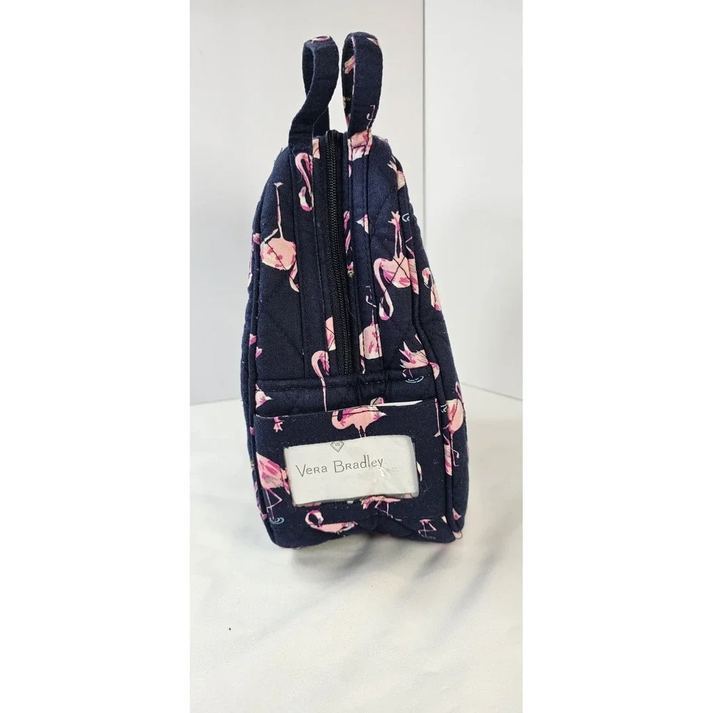 Vera Bradley Lunch Box Navy Blue with Pink Flamingos Handle Side Pocket 10x7x4